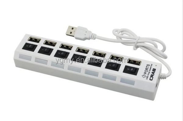 7 Ports LED Splitter Light USB 2.0 Adapter Hub Power on/off Switch For PC Computer Laptop Notebook