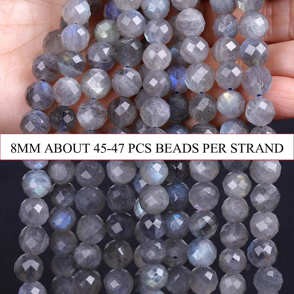 8mm Natural Stone Gray Moonstone Gemstone Faceted Loose Beads