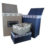 8pc hand woven paper band laundry basket hamper set with moveable fabric liner and hinge lid cut out handles big family volume