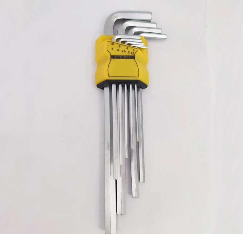 9 pc hexagon L- shaped allen key wrench long arm hex key set yellow (1.5-10)