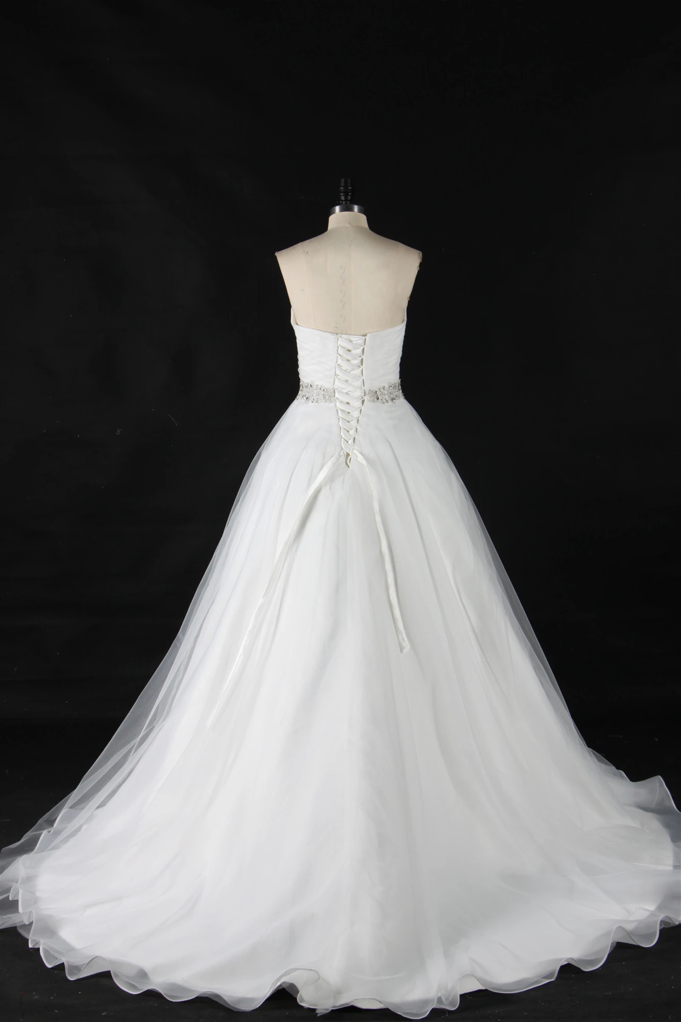A-line Sweetheart Beaded Belt Pleat Lace up Backless Sweep Train Wedding Dress Bridal Dress
