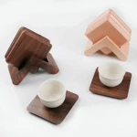 Acacia Cork round Wood cup coaster and stand set mat black walnut square beech tea-cup cushion bamboo