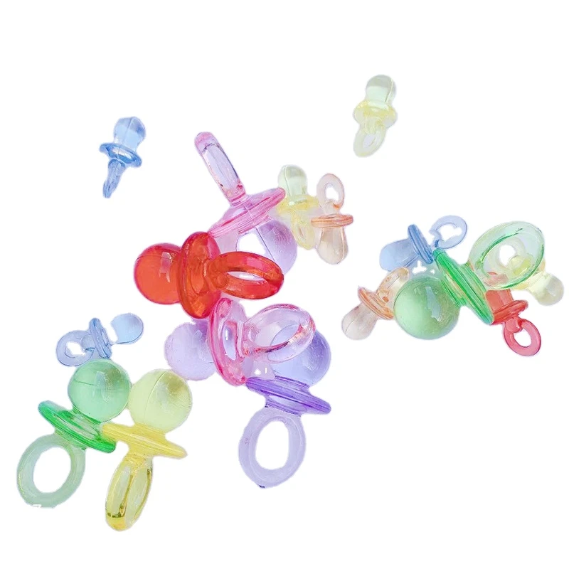 Acrylic Baby Shower Party Favors Supplies Mini Cute Transparent Nipple Pacifiers, Plastic Finger Rings