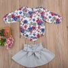 AL5020G Cute newborn girl clothes long sleeve floral romper tops +bow skirt 2PCS baby clothing set