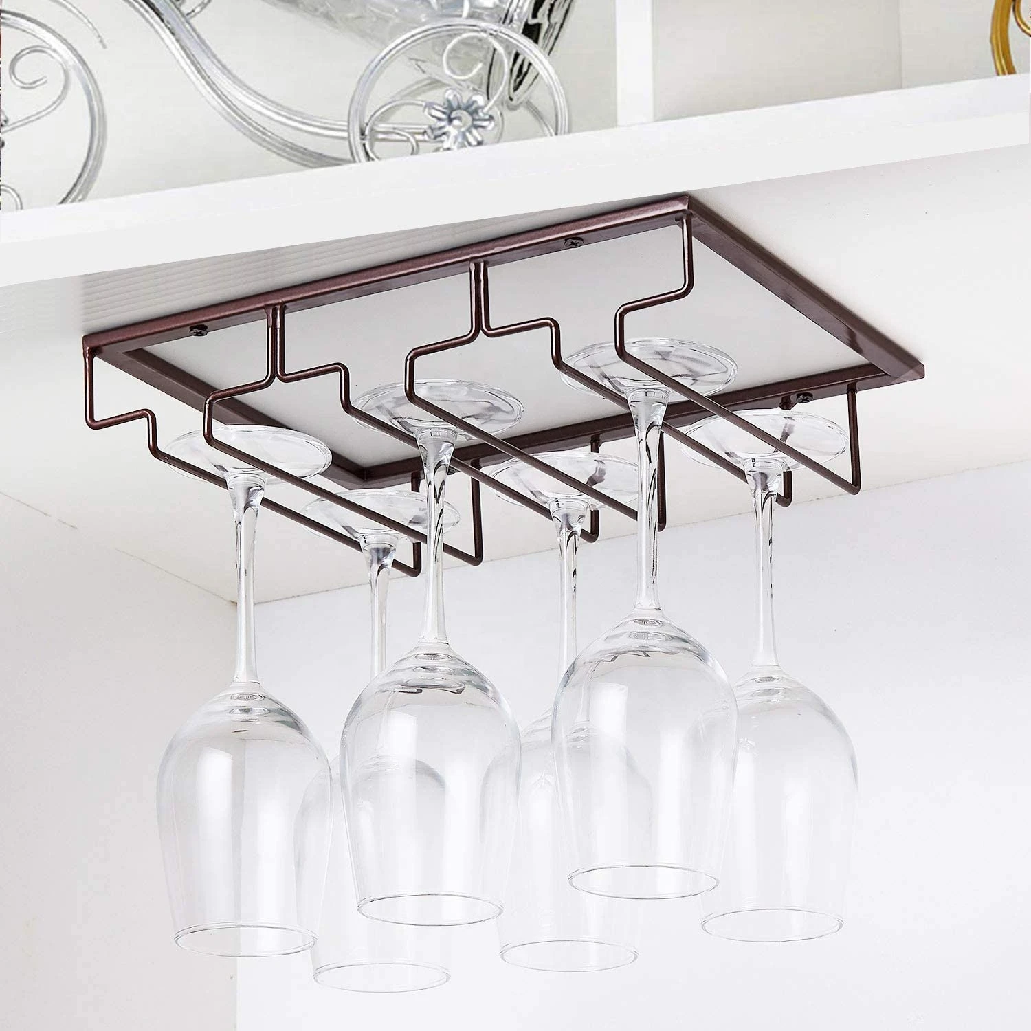 Amazon Hot Sale Wine Glass Rack Under Cabinet Stemware Wine Glass Holder Glasses Storage Hanger Metal Organizer 3 Rows