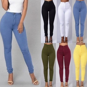 Amazon Wish Ebay hottest selling ladies slim fit candy color S-3XL trousers stretch cotton jeans skinny pencil pants women