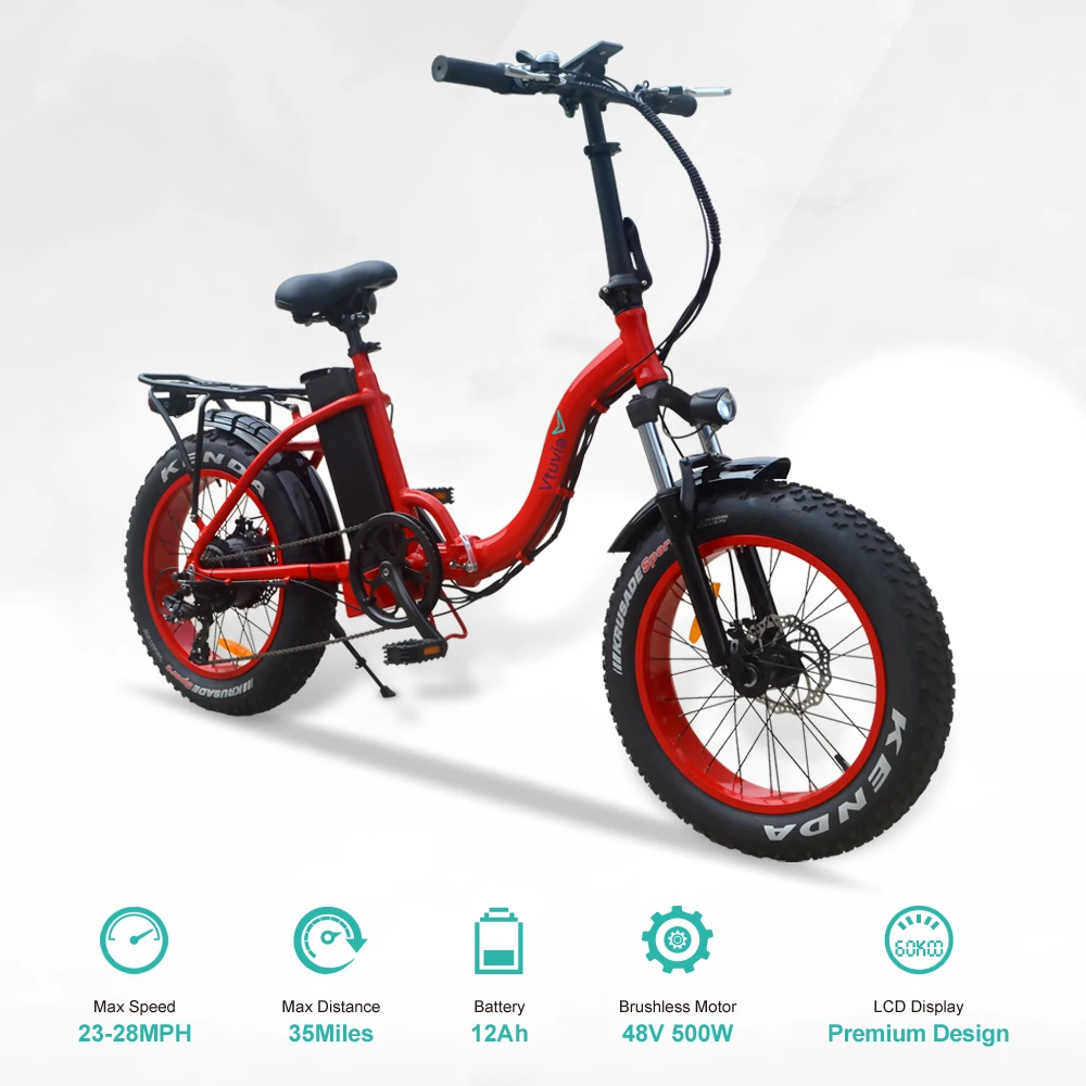 America free shipping 20&#x27;&#x27; folding frame e-bike 7 speed Derailleur 55km long range 48v 500w electric bike with foldable pedal