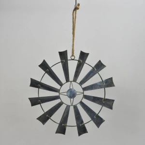 Antiqued Galvanized Metal Windmill Wall Hanging 25cm Diameter
