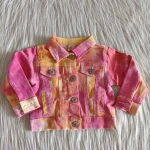 Autumn colorful Fashion design buttoned pocket kids denim coats clothing baby girls children's jacket wholesale