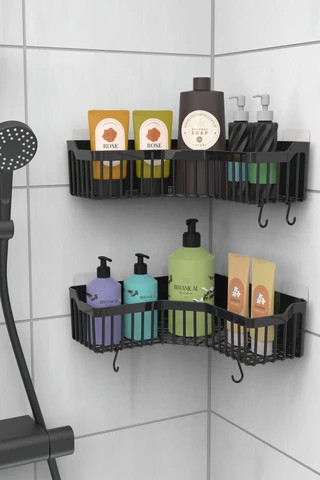 Bathroom Organizer Shower Caddy Corner Storage Rack Wall Bathroom Shelves And No Drilling Black Hanging Shower Corner Organized
