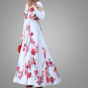 Beautiful Floral Muslim Dress Fashion Front Buttons Dubai Open Abaya Burqa Jilbab Robe Kimono Cardigan Islamic Clothing