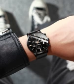 BELUSHI 533 Men Quartz Watch Chronograph Mesh Band Male Luminous Stainless Steel Watch