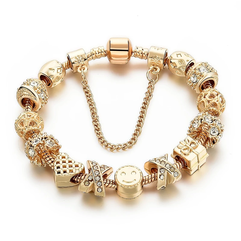 Best Gifit Charm Bracelet With Purple Austrian Rhinestone Fit Fashion Jewelry, DIY Women Jewelry Gold Bracelet