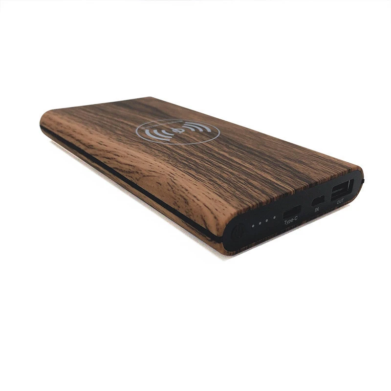 Best Seller Wireless Charging Universal Powerbank 10000 mah Wooden Wireless Power Bank for Corporate Gift