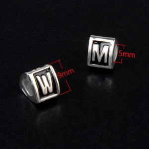 Big Hole Alloy Antique Silver Plated Black Oil Letter Alphabet Beads for European Bracelet Jewelry