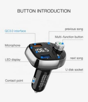 Black 10m effect 2 USB car fm transmitter mp3 player with blue toother MP3 player