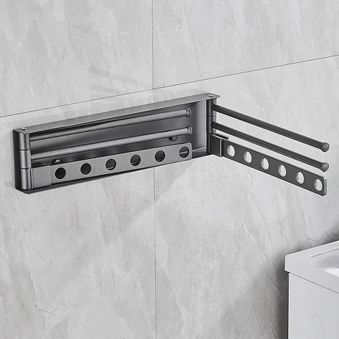 Buy Black Aluminum Wall Mount Foldable Clothes Drying Rack Space Saving ...