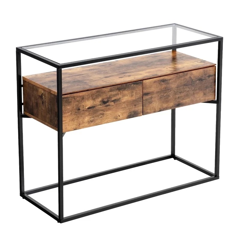 Black original design metal wood and glass bedroom console table