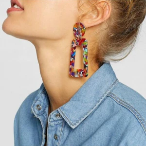 Boho Geometric Statement Earrings Fashion Jewelry Colorful Mix Color Leopard Printed Acrylic Drop Earrings for Women