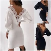 C CLOTHING Autumn Skirts New Style Long Sleeve Deep V Secy Backless Hollow Lace Dress For Women