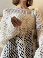 c clothing women  hollow mesh pullover fashionable slim fit style sweater for ladies