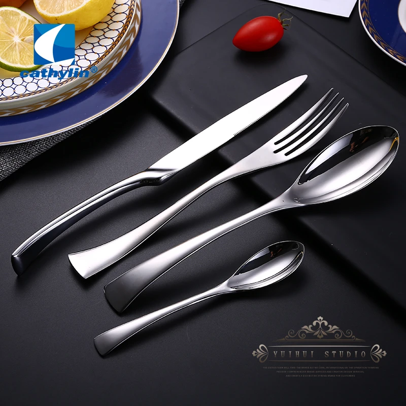 Cathylin luxury wedding hotel stainless steel pure solid copper christmas titanium flatware set rose gold cutlery