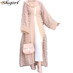 china clothing OEM Abaya Dubai Browns Open front long wide sleeves Pop up buttons islamic Flower Applique details muslim abaya