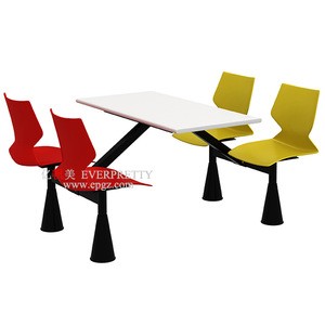 China Fiberglass Coloured Canteen Restaurant Dining Tables and Chairs Sale