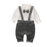 China overalls boys fashion suits trouser braces suspenders belt for men long-sleeved T-shirt plaid pants 2pcs