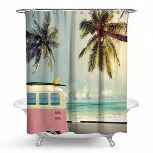 Chinesr Supplier Cheap Price 3D Printing Beach Scenery Pattern Hotel Bathroom Decoration Washable Shower Curtain