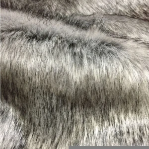 circular knitted machine loose fiber grey color with black tops long hair thick artificial fake fur clothing fabric