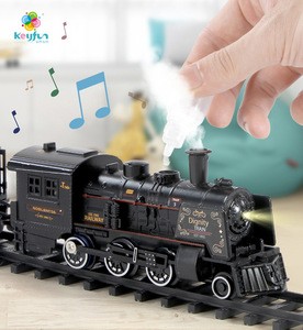 Classical alloy steam electric railway set model alloy train set toy simulation smoke locomotive slot toy with light &amp; sound