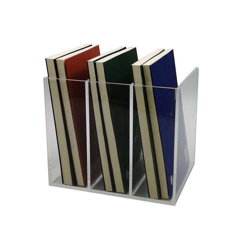 Clear acrylic compartments desktop file organizer plastic 3 slots magazine book document storega rack