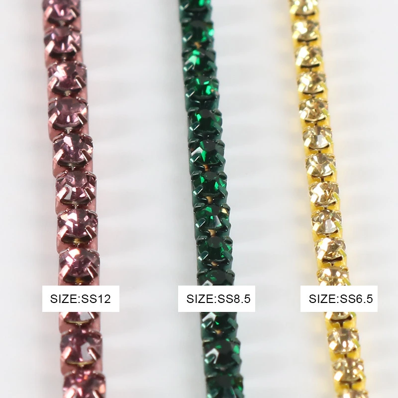 Colored plating Rhinestone Chain Strass Stones Glass Trimming Crystal Cup Chain ss6 ss8 ss12 for jewelry making