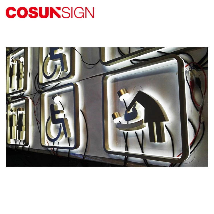 Cosun Sign Braille Male And Female Aluminum Office Led Toilet Sign Custom