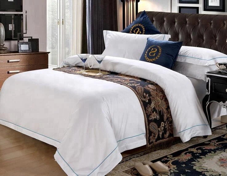 Cotton sateen double size hotel embroidered duvet cover set