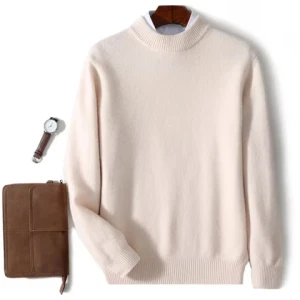 Custom 70% Wool 30% Cashmere Blend Mens Thick Crew neck Knit Pullover Sweater For Men