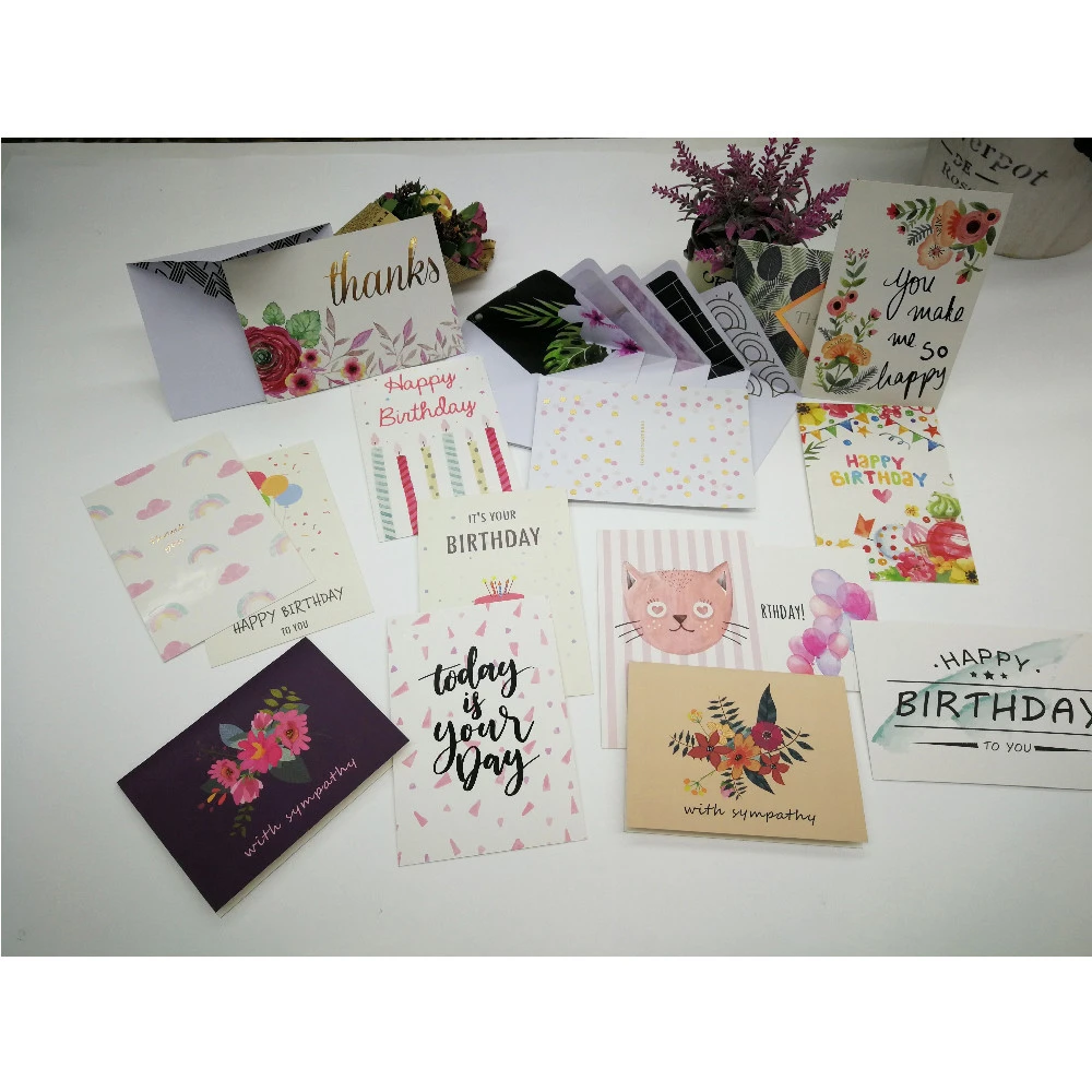 Custom Design Colorful Elegant Greeting Cards With Envelopes