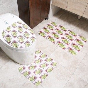 Custom digital print rose non slip flannel bath mats rug toilet mat set bathroom