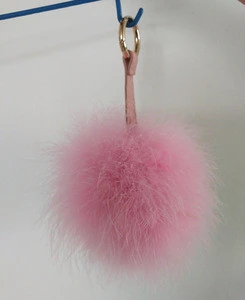 Custom size factory price fur ball chains bag pendant ostrich feather fur pom pom key chains