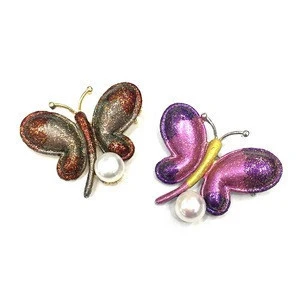 Custom Women Alloy Butterfly Jewelry Metal Brooches Zircon Natural Pearl Korea Brooch For Girls