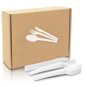 Customized 6.7 inch CPLA Cutlery Sets Biodegradable Knife Fork Spoon with Color Box