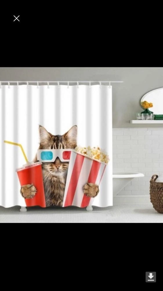 Cute Cat with Pop Corn Shower Curtains Waterproof Extra Large 72&quot; L x 72 &quot; W