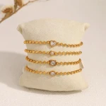 Dainty 18K Gold Beaded Bracelet Stainless Steel Rhinestone Crystal Charm Heart Star Chain Link Bracelets