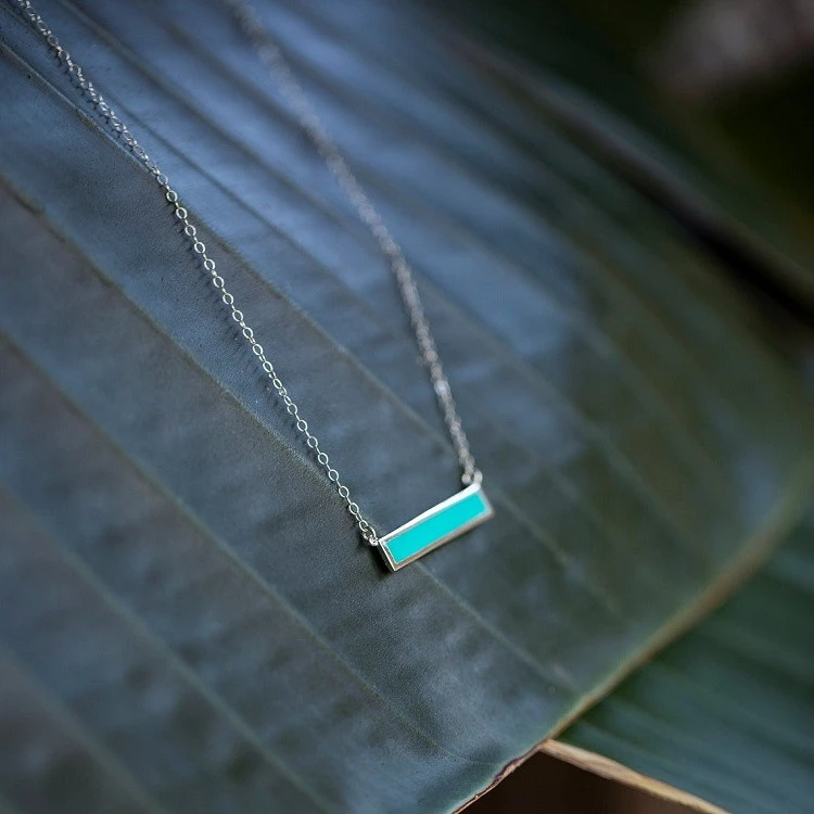 Dainty s925 precious stone turquoise bar necklace LYN0693