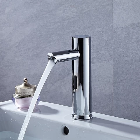 Deck mounted chrome basin sensor water tap single hole water saving touchless water faucet automatic faucet