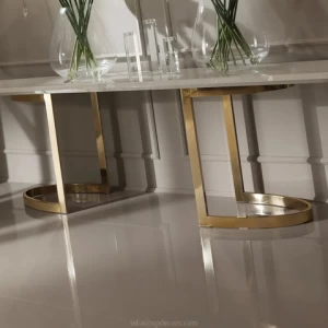 Designer 24 carat gold plated oval console table luxury modern stainless steel base marble top console table