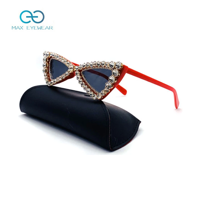 Diamond Triangle Sunglasses Women Luxury Cateye Sunglass Ladies Black Color Frame Crystal Sun Glasses Shades KD8056