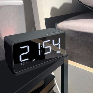 Digital Mirror LED Mirror Screen Digital Alarm Clock for Bedroom Kitchen Hotel Table Desk Bluetooth Wireless Speaker