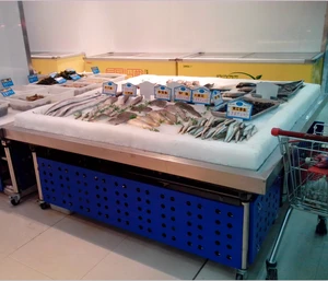 Dingfeng customized supermarket or grocery store shop stainless steel frozen fish seafood food display table ice case